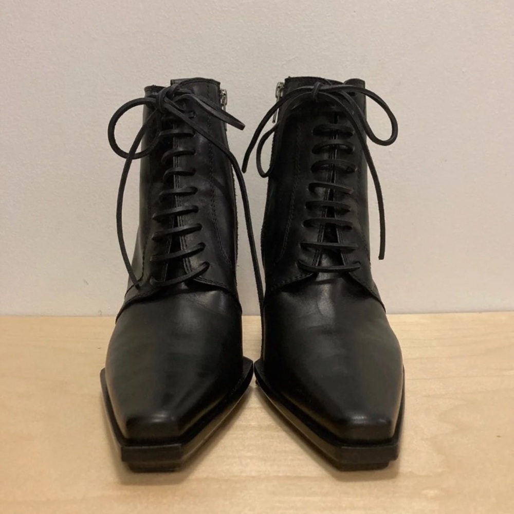 ann demeulemeester lace up square toe boots